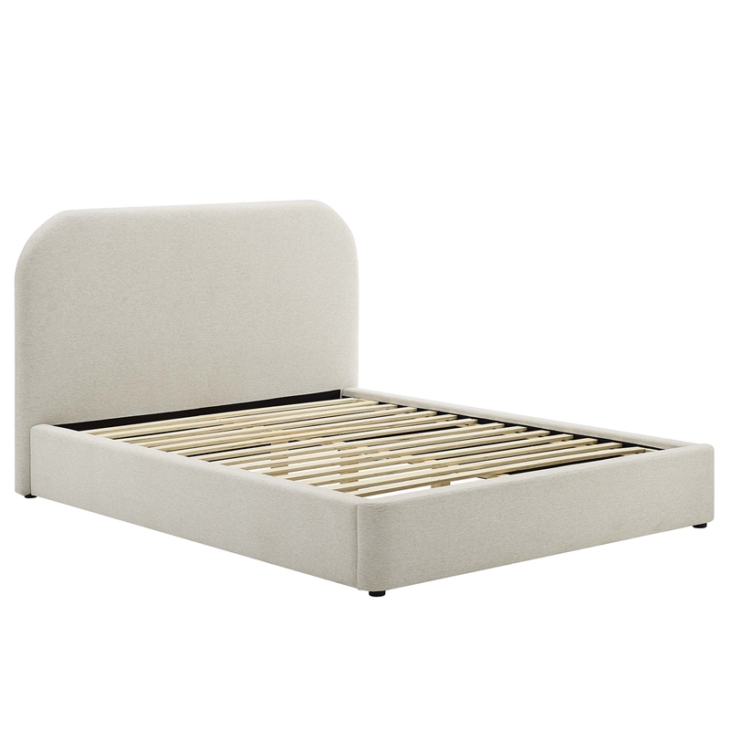 Keynote Upholstered Fabric Curved Queen Platform Bed in Heathered Weave Ivory