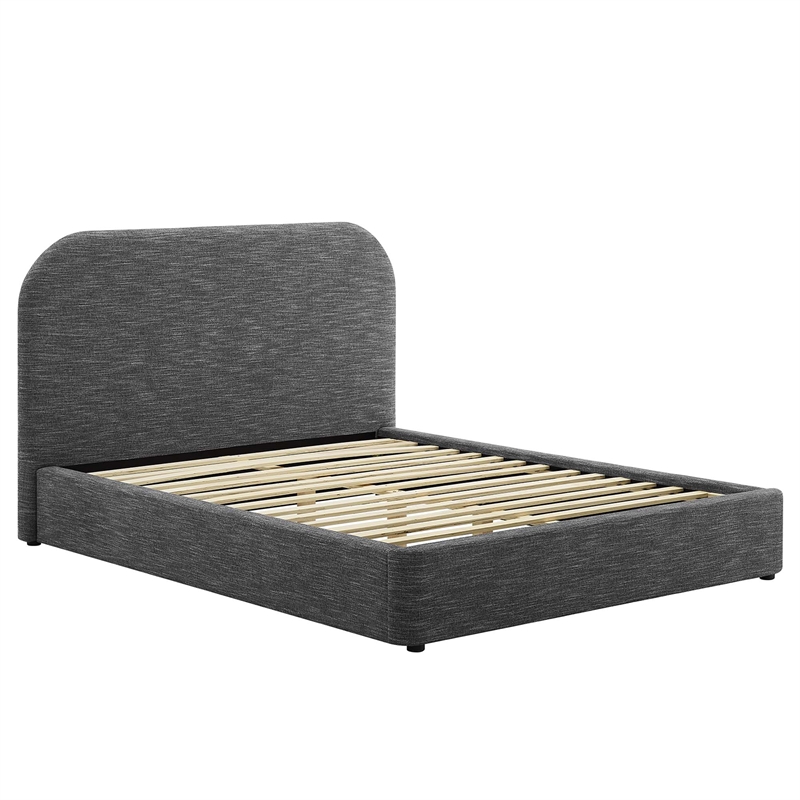 Keynote Upholstered Fabric Curved Queen Platform Bed in Heathered Weave Slate