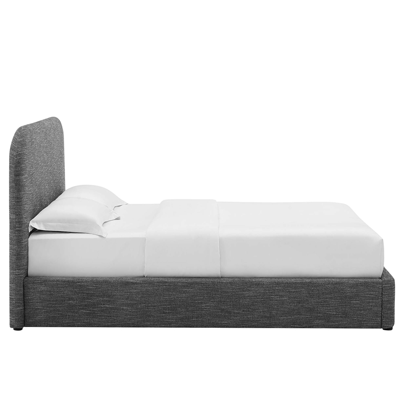 Keynote Upholstered Fabric Curved Queen Platform Bed in Heathered Weave Slate