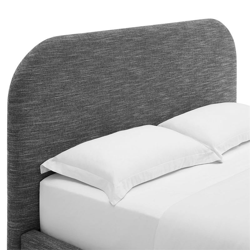 Keynote Upholstered Fabric Curved Queen Platform Bed in Heathered Weave Slate
