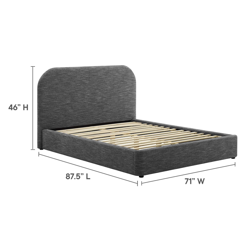 Keynote Upholstered Fabric Curved Queen Platform Bed in Heathered Weave Slate