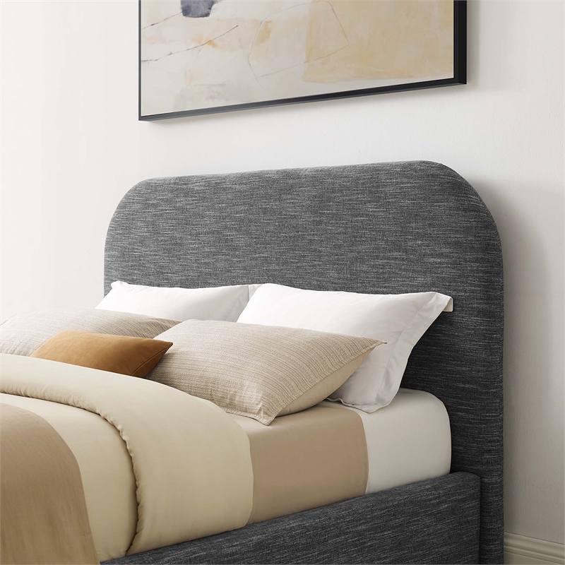 Keynote Upholstered Fabric Curved Queen Platform Bed in Heathered Weave Slate