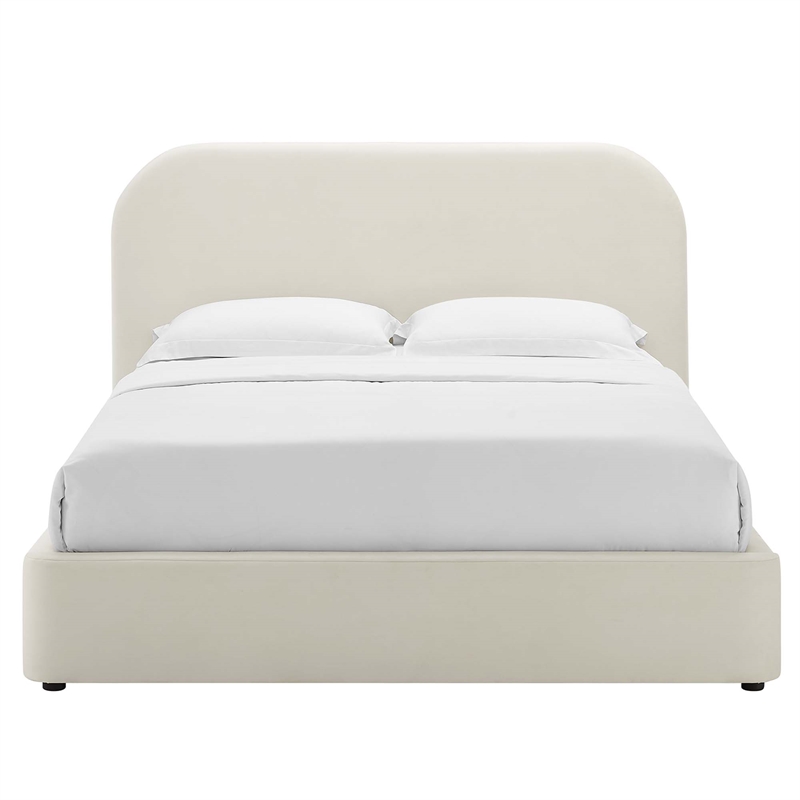 Keynote Performance Velvet Curved Queen Platform Bed in Alabaster