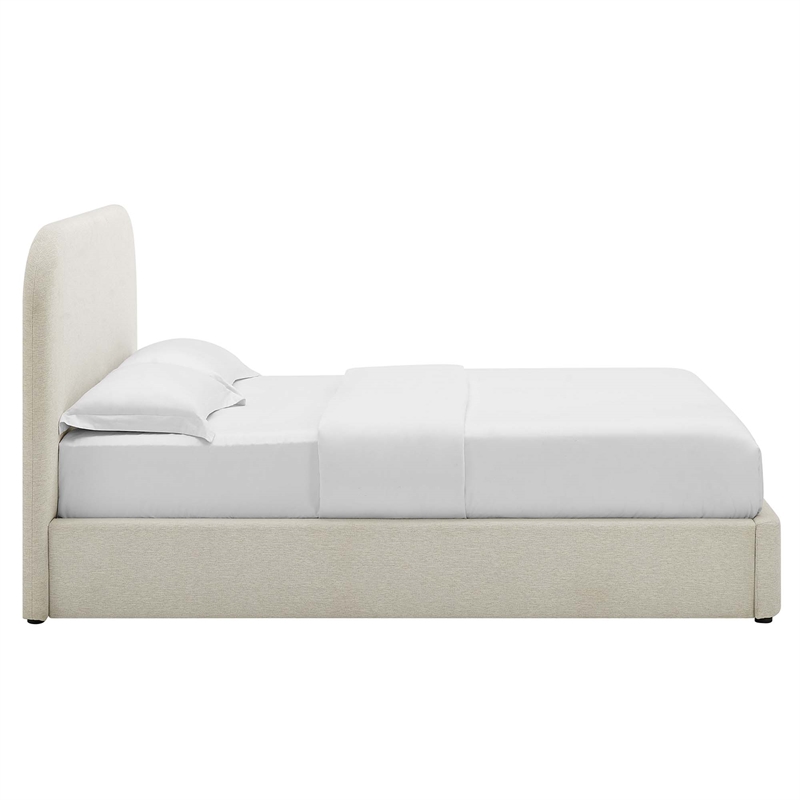 Keynote Upholstered Fabric Curved King Platform Bed in Heathered Weave Ivory