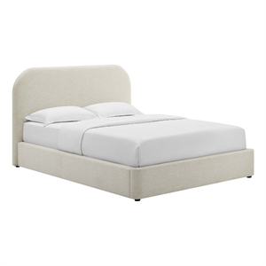 Keynote Upholstered Fabric Curved King Platform Bed in Heathered Weave Ivory