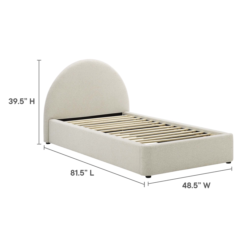 Resort Arched Round Twin Platform Bed in Heathered Weave Ivory