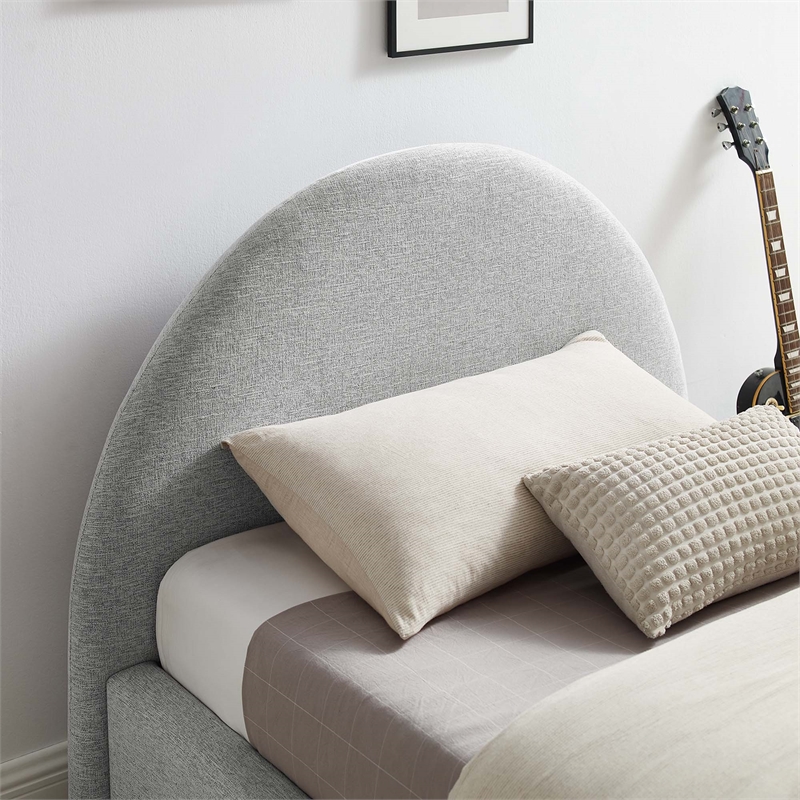 Resort Arched Round Twin Platform Bed in Heathered Weave Light Gray