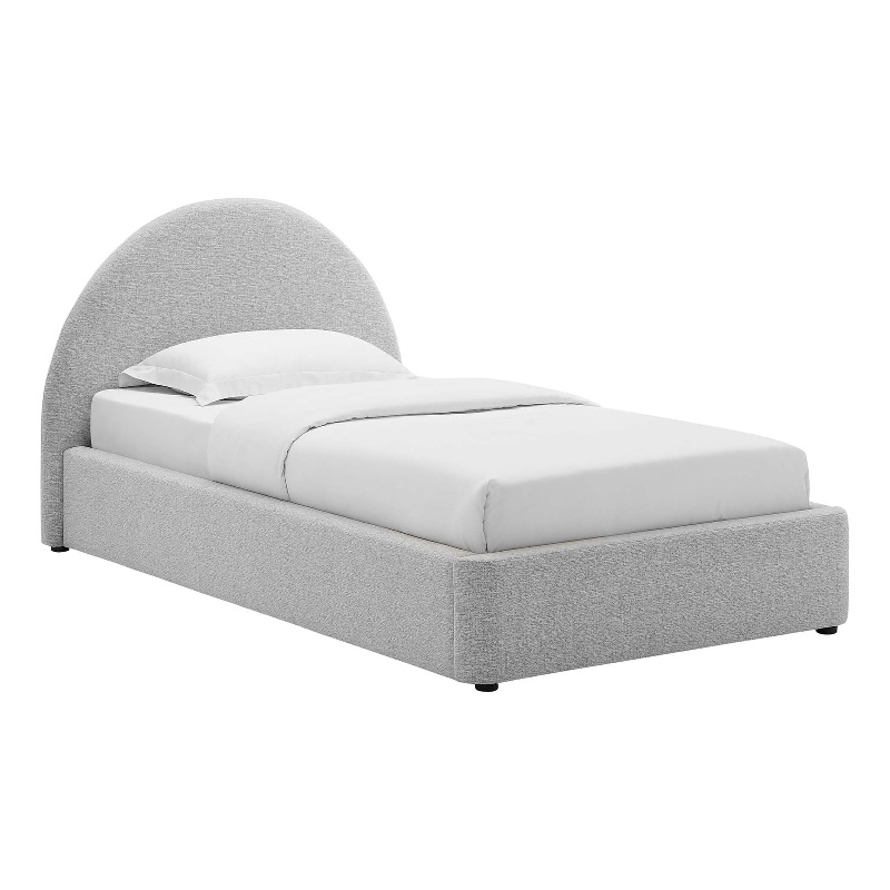 Resort Arched Round Twin Platform Bed in Heathered Weave Light Gray