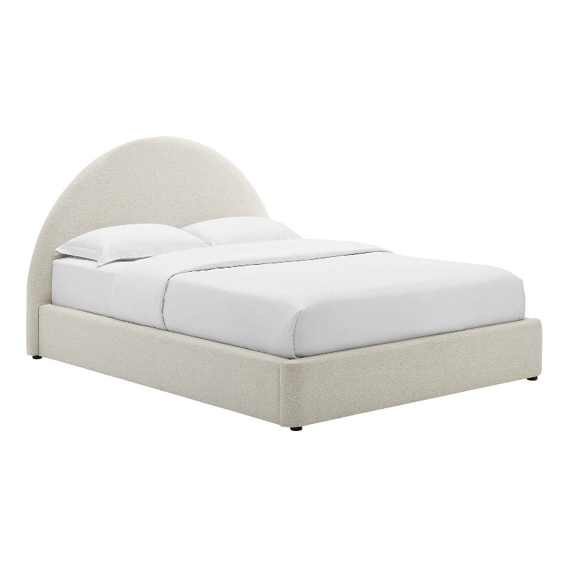 Resort Arched Round Queen Platform Bed in Heathered Weave Ivory