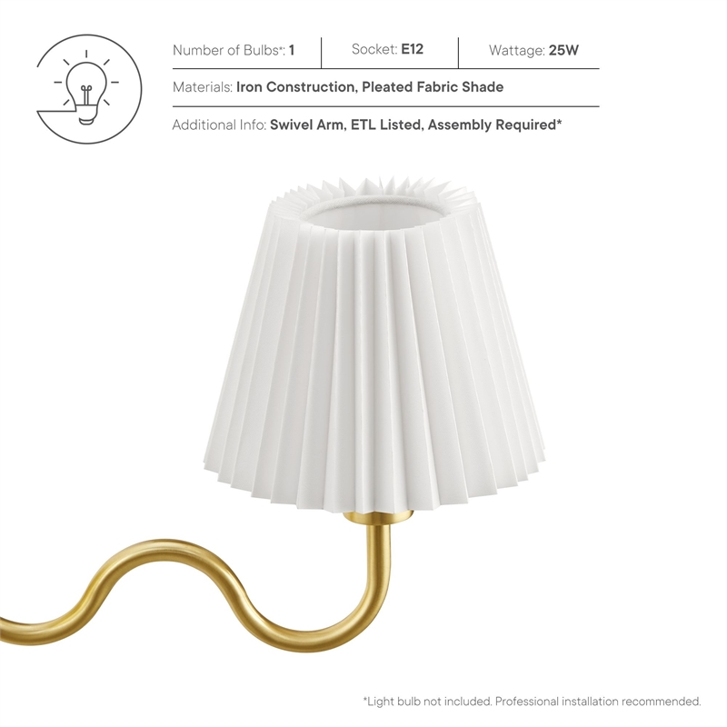 Wave Squiggle Arm Wall Sconce in Brass