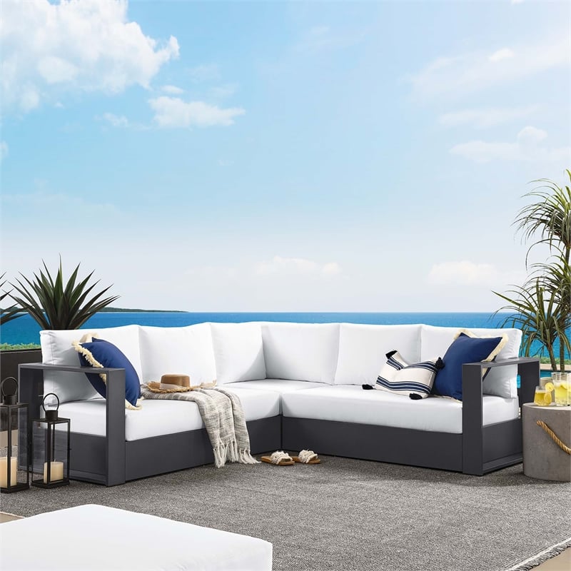 Tahoe 3-Piece Sectional Sofa Set in Gray White