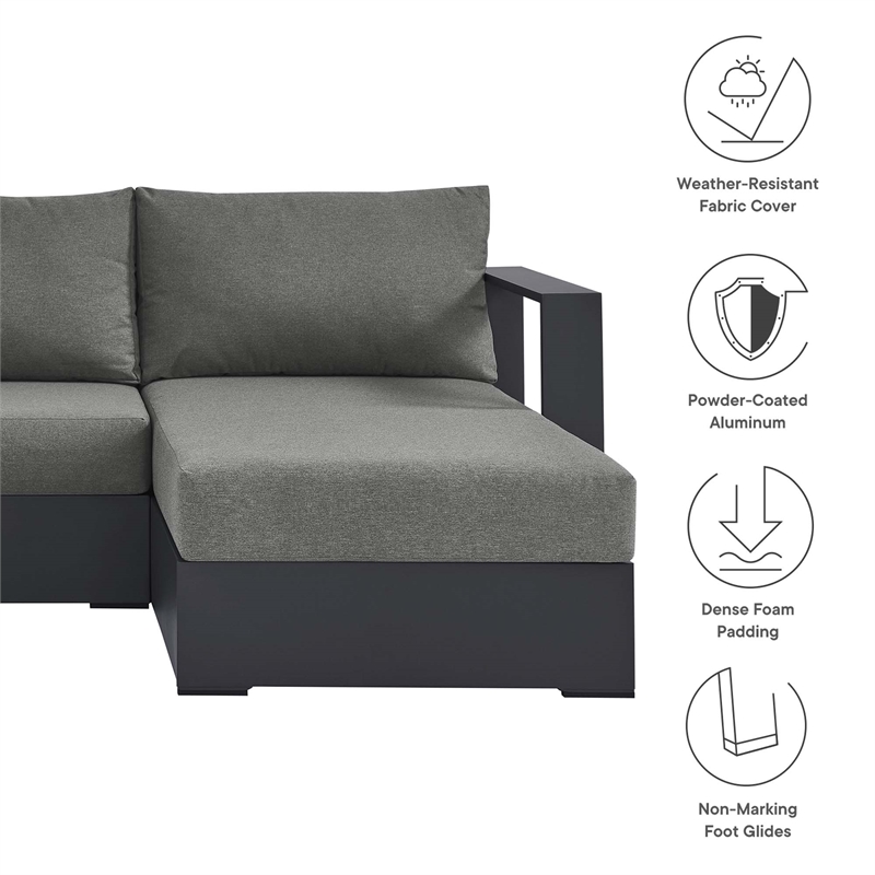 Tahoe 3-Piece Right-Facing Chaise Sectional Sofa Set in Gray Charcoal