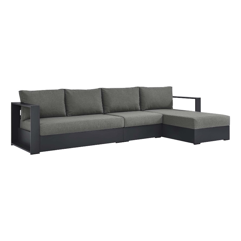 Tahoe 3-Piece Right-Facing Chaise Sectional Sofa Set in Gray Charcoal