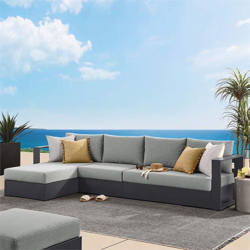 Tahoe 3-Piece Left-Facing Chaise Sectional Sofa Set in Gray Gray