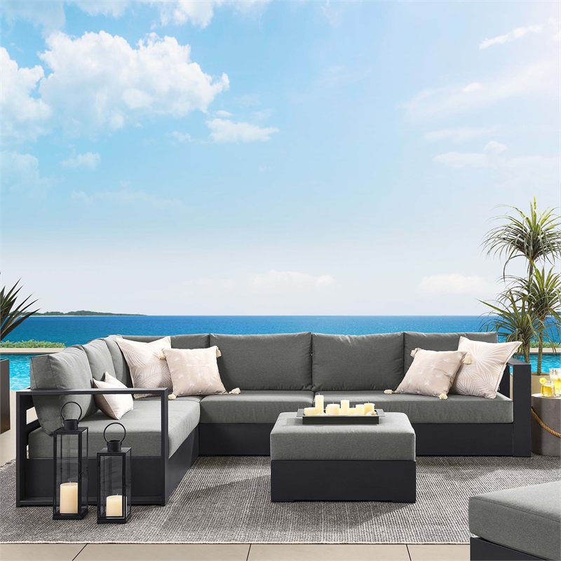 Modway Tahoe Aluminum Outdoor 5-Piece Sectional Sofa Set in Gray Charcoal