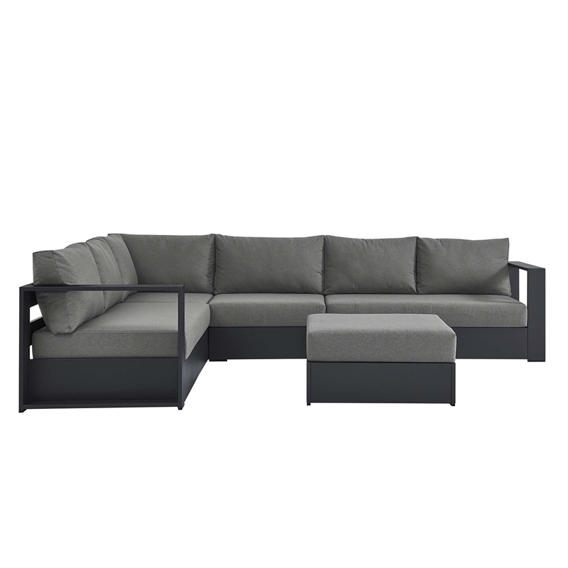 Modway Tahoe Aluminum Outdoor 5-Piece Sectional Sofa Set in Gray Charcoal