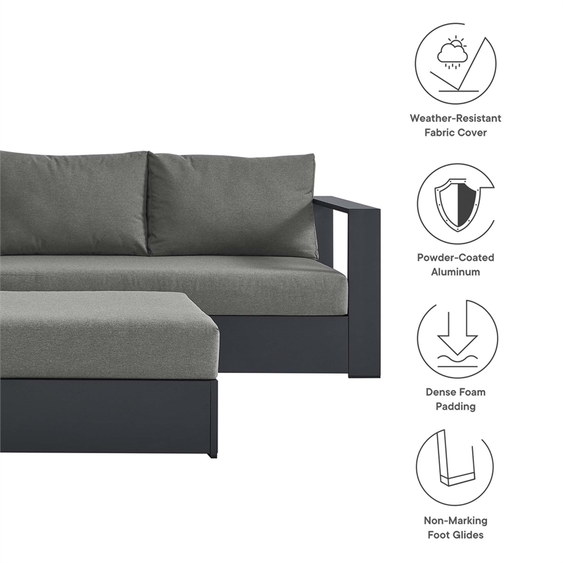 Modway Tahoe Aluminum Outdoor 5-Piece Sectional Sofa Set in Gray Charcoal