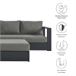Modway Tahoe Aluminum Outdoor 5-Piece Sectional Sofa Set in Gray Charcoal