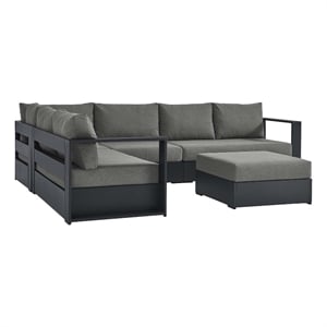 Modway Tahoe Aluminum Outdoor 5-Piece Sectional Sofa Set in Gray Charcoal