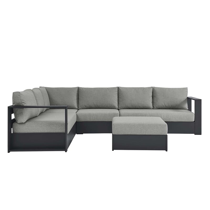 Modway Tahoe Aluminum Outdoor 5-Piece Sectional Sofa Set in Gray Gray