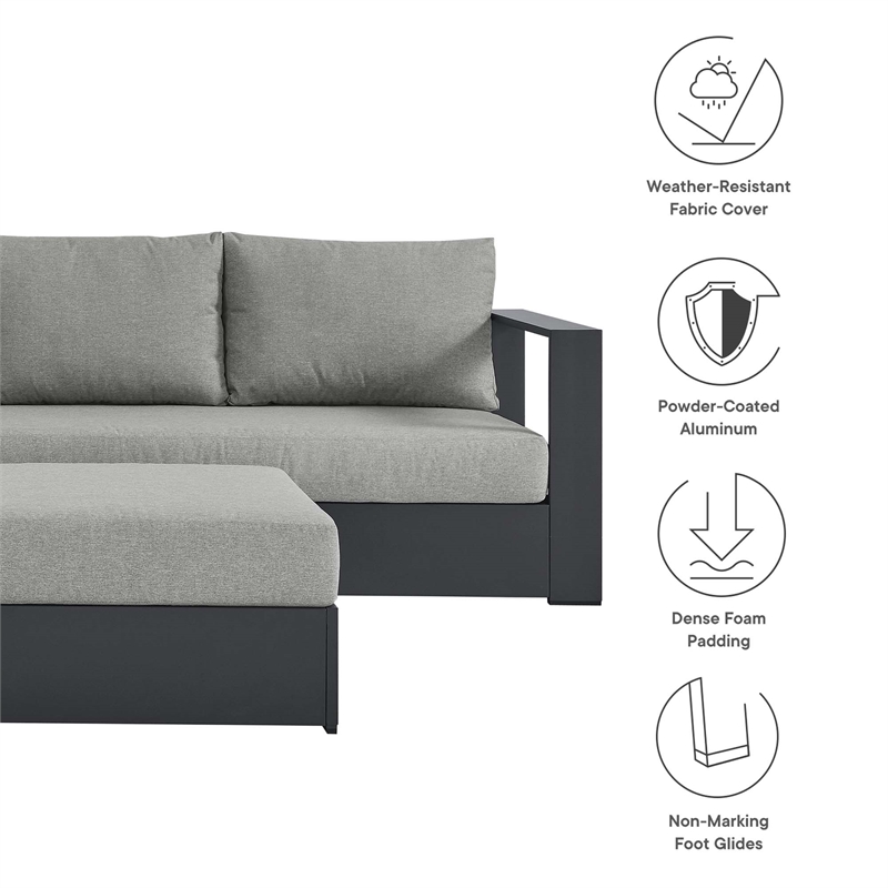 Modway Tahoe Aluminum Outdoor 5-Piece Sectional Sofa Set in Gray Gray