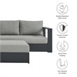 Modway Tahoe Aluminum Outdoor 5-Piece Sectional Sofa Set in Gray Gray