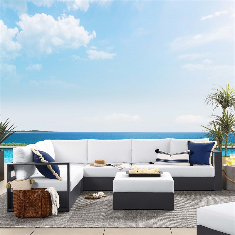 Modway Tahoe Aluminum Outdoor 5-Piece Sectional Sofa Set in Gray White
