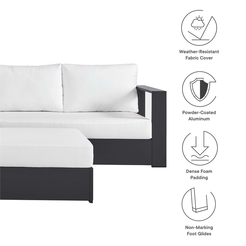 Modway Tahoe Aluminum Outdoor 5-Piece Sectional Sofa Set in Gray White