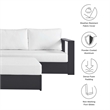 Modway Tahoe Aluminum Outdoor 5-Piece Sectional Sofa Set in Gray White