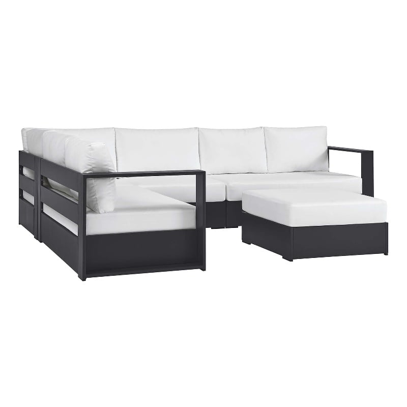 Modway Tahoe Aluminum Outdoor 5-Piece Sectional Sofa Set in Gray White