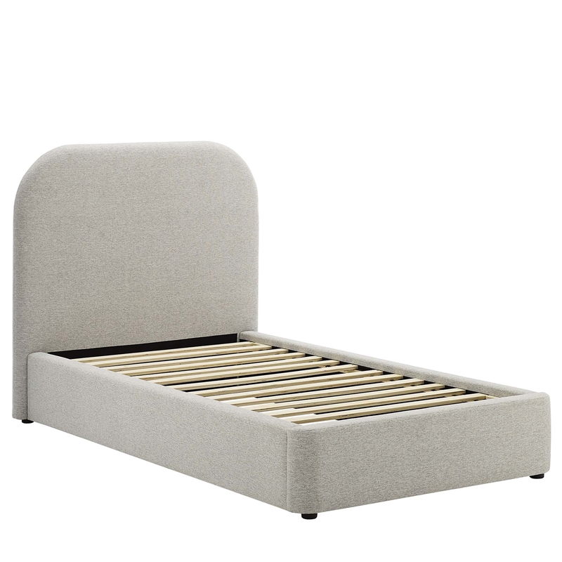 Keynote Curved Twin Platform Bed in Heathered Weave Light Gray