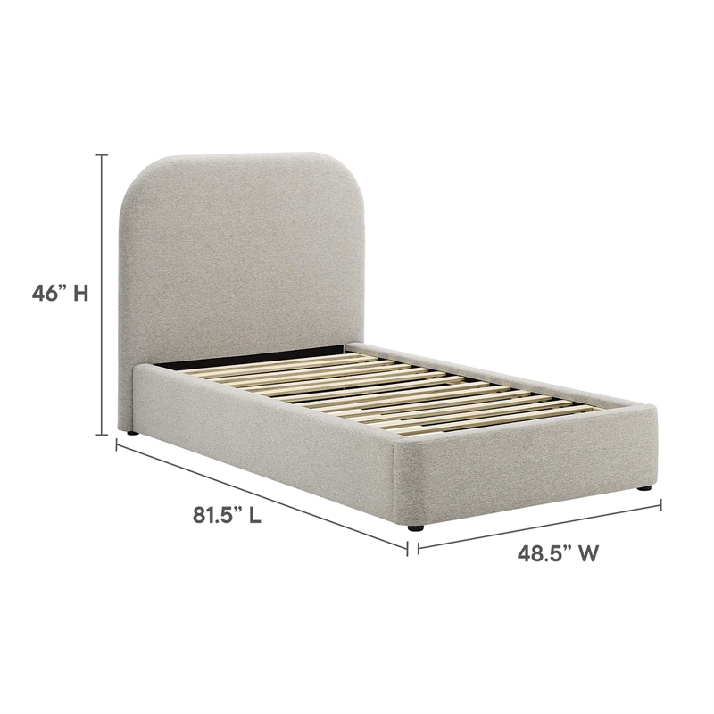 Keynote Curved Twin Platform Bed in Heathered Weave Light Gray