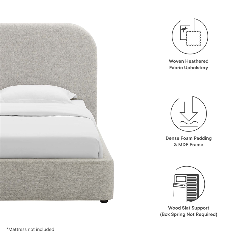 Keynote Curved Twin Platform Bed in Heathered Weave Light Gray