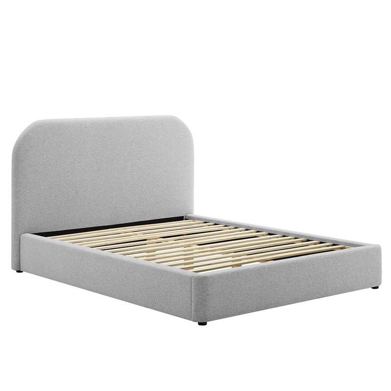 Keynote Curved King Platform Bed in Heathered Weave Light Gray