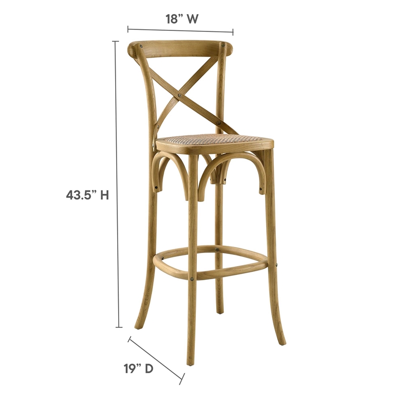 Modway Gear X-Back Wood Fully Assembled Bar Stool in Natural