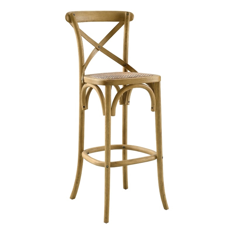 Modway Gear X-Back Wood Fully Assembled Bar Stool in Natural