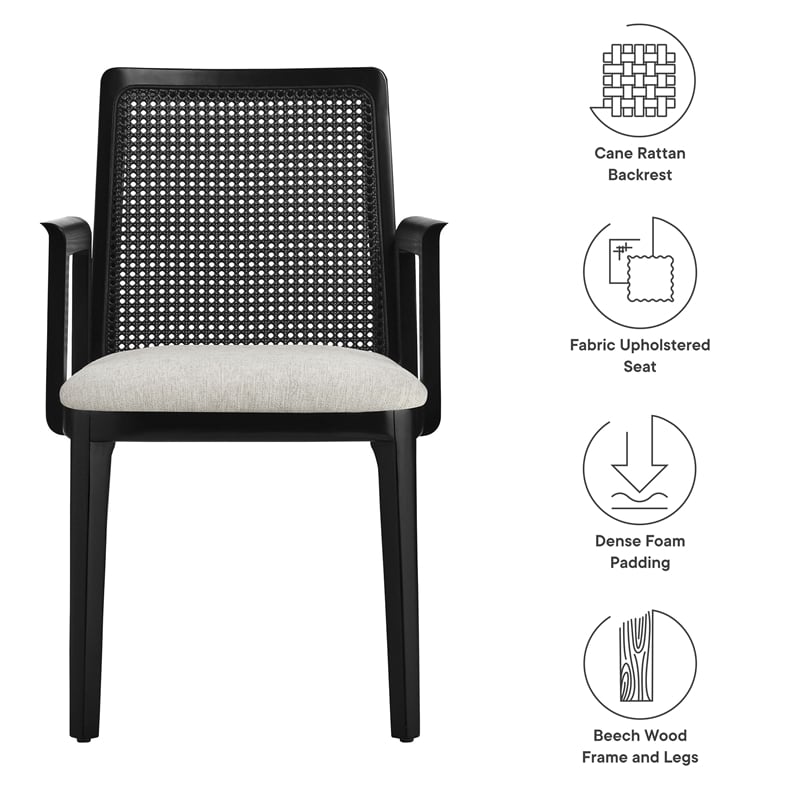 Monarch Dining Armchair in Black Black Heathered Weave Ivory