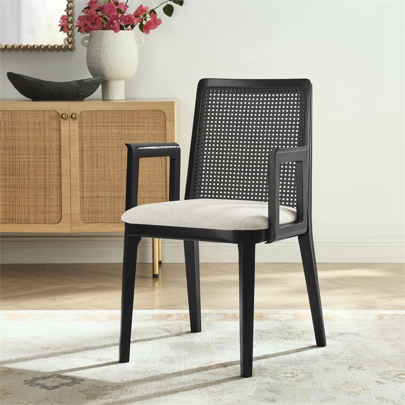 Monarch Dining Armchair in Black Black Heathered Weave Ivory