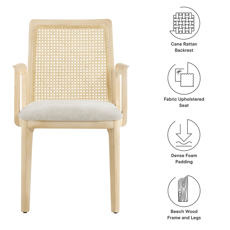Monarch Dining Armchair in Antique White Natural Heathered Weave Ivory
