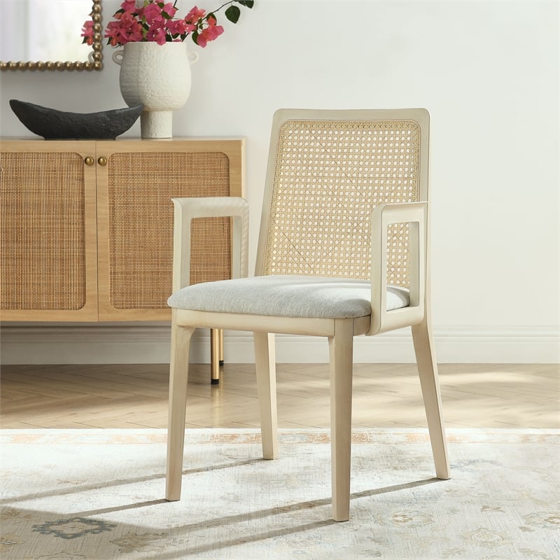 Monarch Dining Armchair in Antique White Natural Heathered Weave Ivory