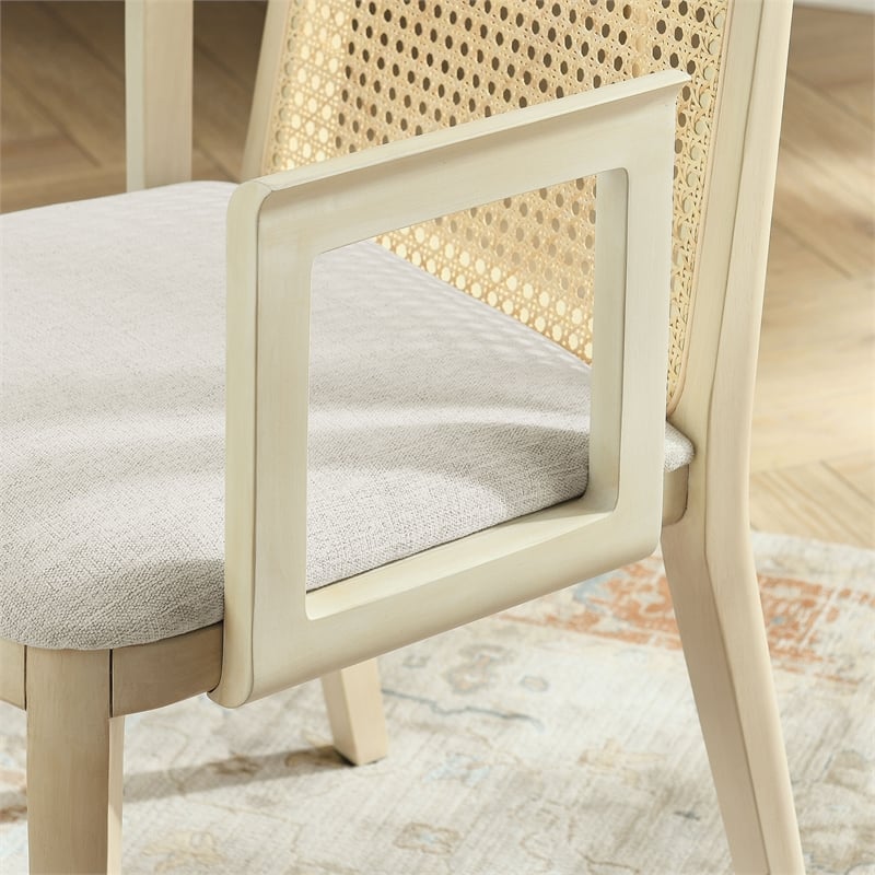 Monarch Dining Armchair in Antique White Natural Heathered Weave Ivory