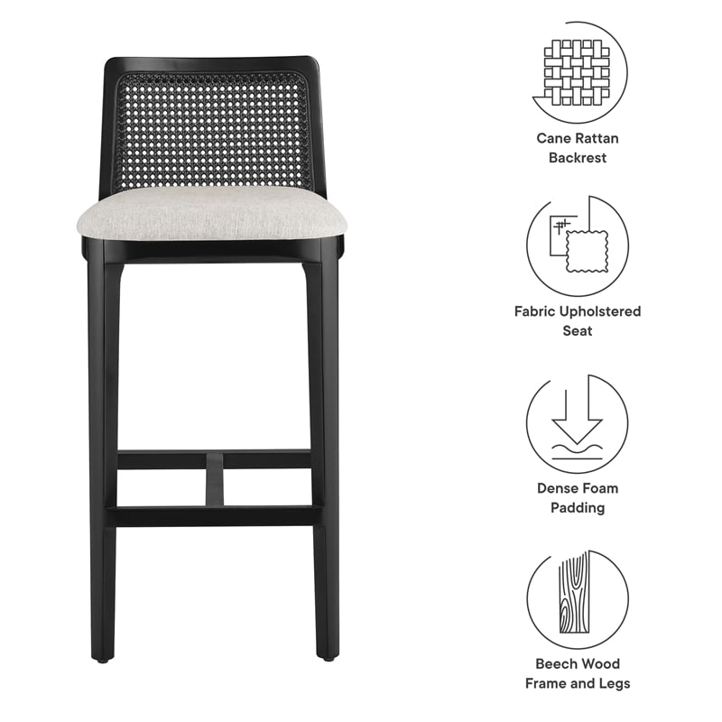 Monarch Bar Stool in Black Black Heathered Weave Ivory