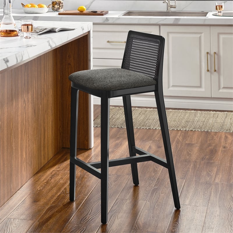 Monarch Bar Stool in Black Black Heathered Weave Ivory