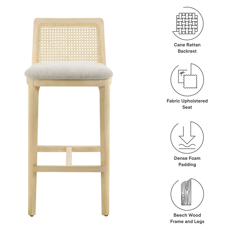 Monarch Bar Stool in Antique White Natural Heathered Weave Ivory