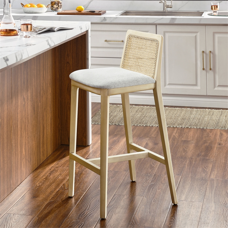 Monarch Bar Stool in Antique White Natural Heathered Weave Ivory