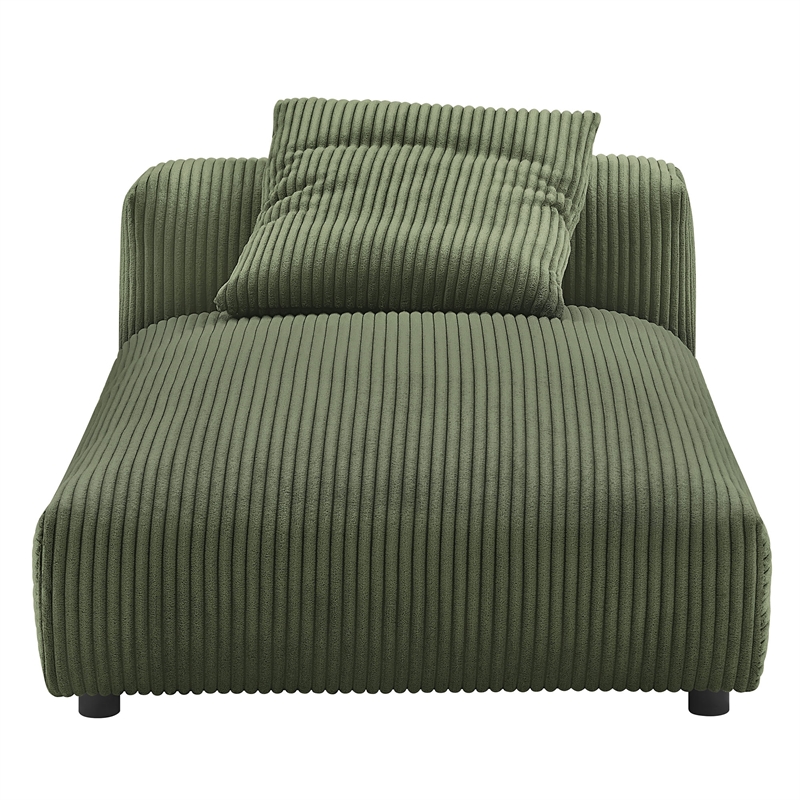 Modway Solace Modular Corduroy Upholstered Armless Chaise Lounge in Fern