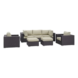 Modway Gather 7-Piece Synthetic Rattan Weave Sectional Set in Espresso/Beige