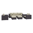 Modway Gather 7-Piece Synthetic Rattan Weave Sectional Set in Espresso/Beige