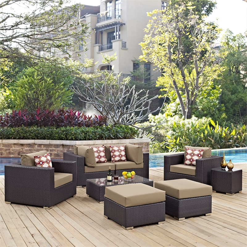 Modway Convene 8-Piece Outdoor Patio Sectional Set in Espresso/Mocha