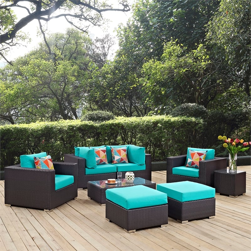 Modway Convene 8 Piece Sectional Set in Espresso Turquoise
